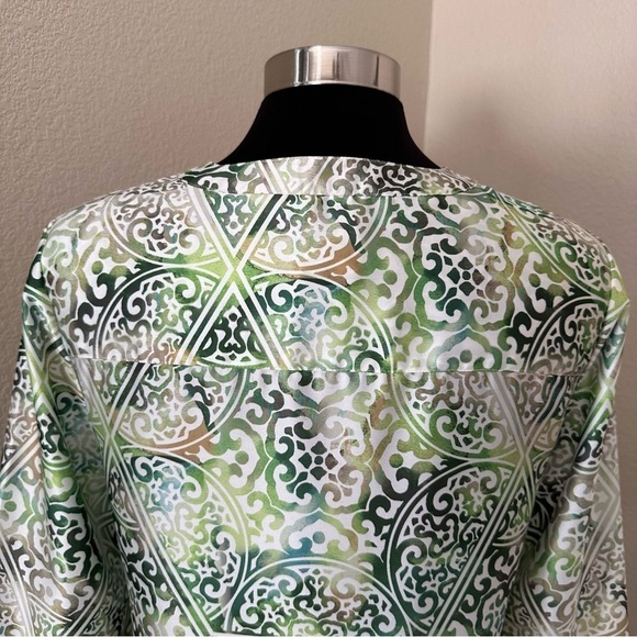 Chico’s Block-Print Green Cream Popover Lightweight Tunic Top Blouse Size S - Picture 11 of 16